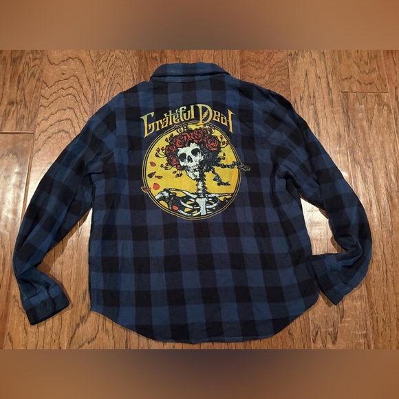 Grateful Dead Tops - Grateful Dead Bertha Skull Rose Crown Flannel Long Sleeve Shirt Size S